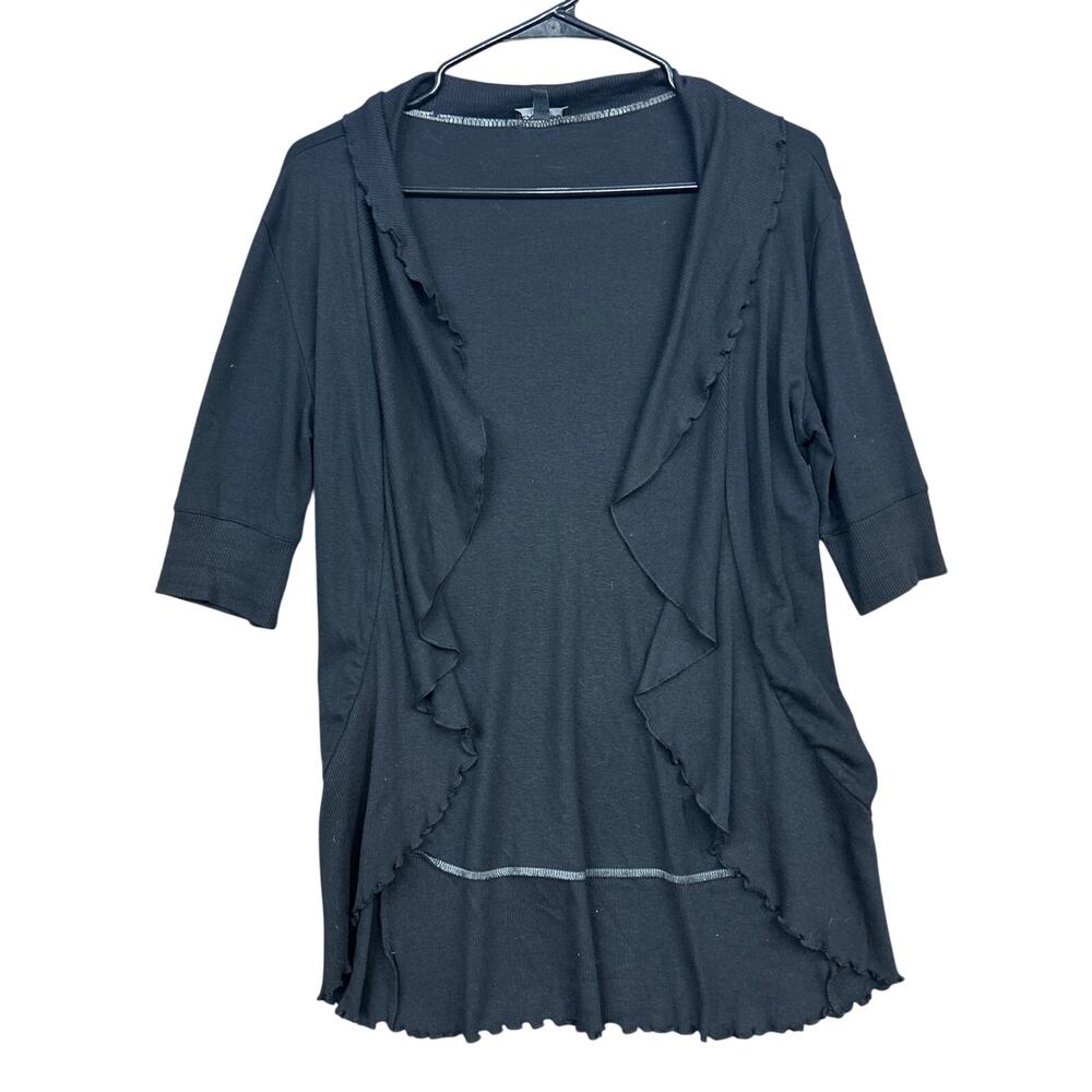 Express Womens Sweater Black Soft Waterfall Cardigan Open Front Short Sleeve S